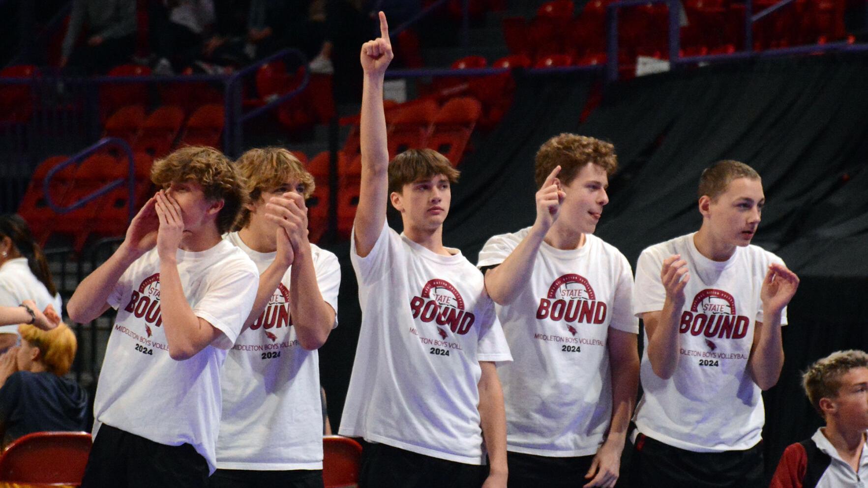 Scene from Wednesday's boys volleyball state quarterfinal between Middleton, Westosha Central